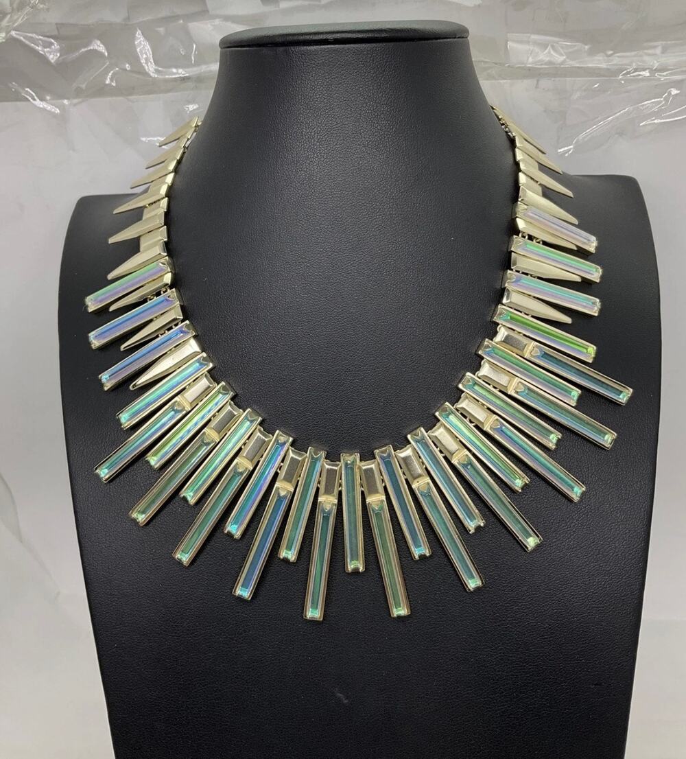 Kendra Scott Gold Tone Kaplan Iridescent Dichroic Glass Spiked Sunburst Necklace